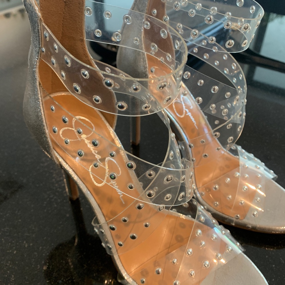 Jessica Simpson silver and clear heels